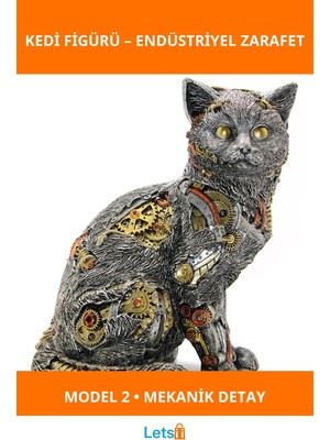 Letsii Steampunk Tasarımlı Polyester Kedi Figürü Model 2