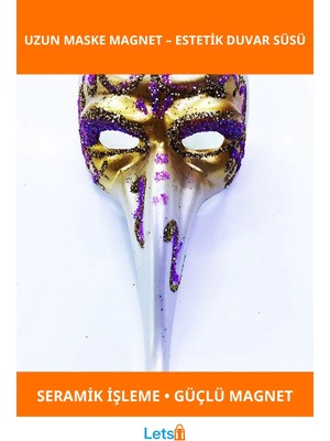 Letsii Fuşya Renk Işlemeli Seramik Venedik Uzun Maske Magnet