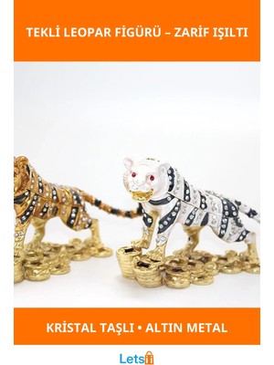Letsii Swarovski Taşlı Tekli Leopar Figürü Altın Renk