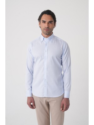 Bisse Regular Fit Yaka Pamuk Mavi Erkek Gömlek GMEKS4K242017_D35