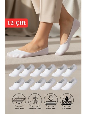 Rays 12 Çift Kadın Beyaz Esnek Pamuklu Örme Babet çorap 1020