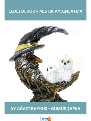 Letsii Ay Ağacı Motifli LED Işıklı Baykuş Figürü