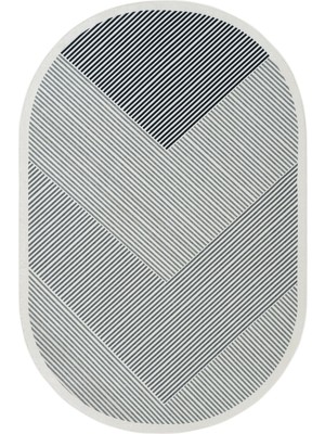 Cool Halı Pratico Gri Oval Mutfak Halısı Geometrik Desen Makinede Yıkanabilir Kaymaz Taban Dijital Baskı Halı