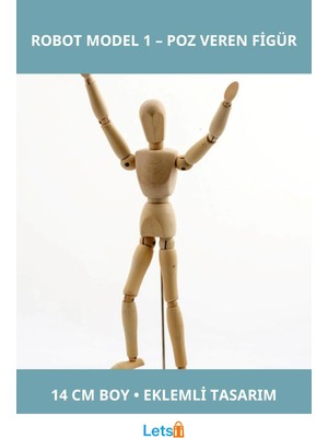 Letsii Ahşap Eklemli Robot Figürü 14 cm Doğal Ahşap Sanat Oyuncak