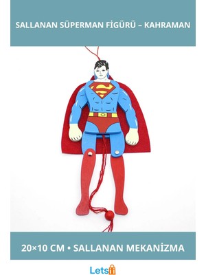 Letsii Ahşap Sallanan Süperman Figürü 20X10 cm Eğlenceli Dekoratif