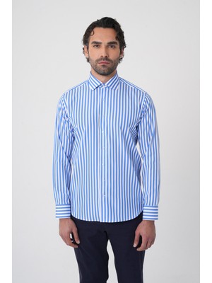 Bisse Erkek Regular Fit Uzun Kol Italyan Yaka Pamuk Mavi Gömlek GMCZG250024_D35