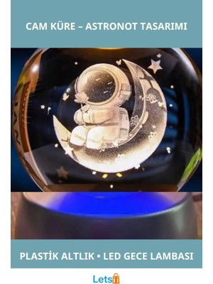 Letsii Ay Üstünde Astronot Tasarımlı Işıklı Cam Küre