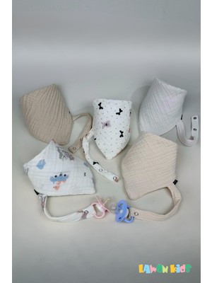 Lawon 5'li %100 Pamuk 8 Katlı Müslin Emzik Askılı Kız Erkek Bebek Salya ve Mama Önlüğü & Fular