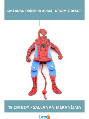 Letsii Ahşap Sallanan Örümcek Adam Figürü 19 cm Eğlenceli Dekoratif Aksesuar