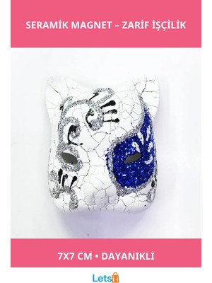 Letsii Mavi Işlemeli Seramik Venedik Kedi Magnet