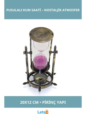 Letsii Pirinç Pusulalı Nostaljik Kum Saati 20X12 cm