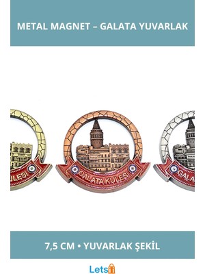 Letsii Istanbul Temalı Yuvarlak Metal Magnet Galata Kulesi 7,5 cm