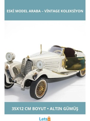 Letsii Pirinç Eski Model Araba Figürü 35X12 cm Metalik Gümüş Altın Detaylı