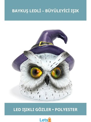 Letsii Mistik Polyester Baykuş Figürü LED Işıklı Dekoratif Obje