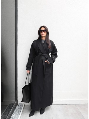 Esra Helvacı Açık Cep Apolet Detay Kuşaklı Kaban