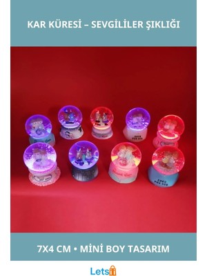 Letsii Dekoratif Mini Kar Küresi 7x4 cm Sevgililer ve Yılbaşı Hediyesi