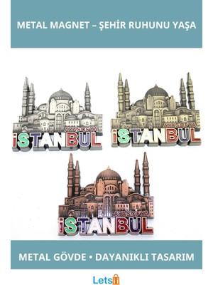 Letsii Şık Istanbul Temalı Metal Magnet Dayanıklı Buzdolabı Süsü