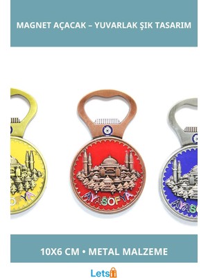 Letsii Yöresel Ayasofya Magnet ve Açacak Yuvarlak Tasarım 10X6 cm