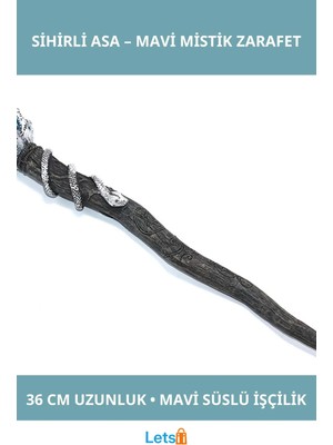 Letsii Polyester Sihirli Asa Mavi Detaylı 36 cm Fantastik Büyü Asası