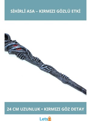 Letsii Polyester Sihirli Asa Kırmızı Detaylı 24 cm Büyüleyici Aksesuar