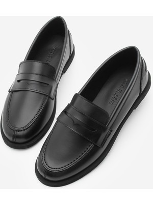 Marjin Kadın Loafer Düz Taban Makosen Günlük Ayakkabı Benif Siyah