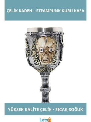 Letsii Tasarım Paslanmaz Çelik Kadeh Bardak Steampunk Kuru Kafa Detaylı
