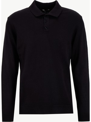 People By Fabrika Polo Yaka Basic Düz Siyah Erkek Kazak PBF5WM-KZK9555