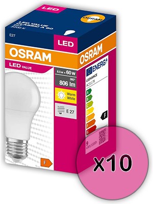 Osram 8,5 W 806 Lümen 2700K Sarı Işıklı LED Ampul 10'lu Paket
