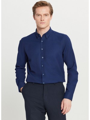 Altınyıldız Classics Tailored Fit Düğmeli Yaka Lacivert Erkek Gömlek ACE020261597_LAC