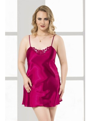 Venüs Shopping Büyük Beden Vişne Kısa Saten Gecelik