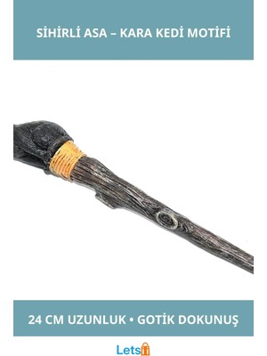Letsii Polyester Sihirli Asa Kara Kedi Temalı 24 cm Cadı Aksesuarı