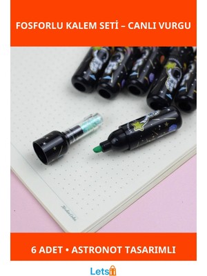 Letsii Astronot Desenli Fosforlu Kalem Seti 6 Adet