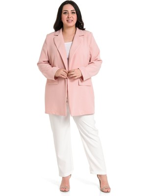 Disentis Modest Büyük Beden Mono Yaka Süs Cep Kapaklı Pudra Astarsız Kadın Ceket