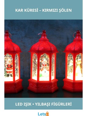 Letsii Yılbaşı Temalı Işıklı Kar Küresi Kırmızı 14X7 cm