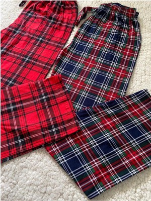 Düven 2 Adet Pamuklu Ekose Kareli Desenli Kadın Pijama Altı - Premium Dikiş & Kümaş