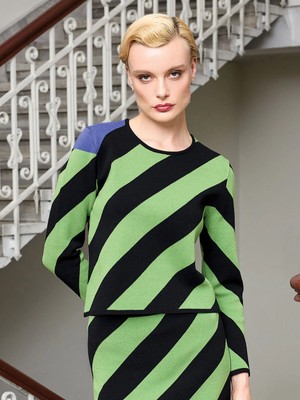 Unique Bisiklet Yaka Çizgili Triko