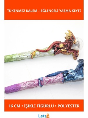 Letsii Dragon Figürlü Işıklı Polyester Tükenmez Kalem 16 cm