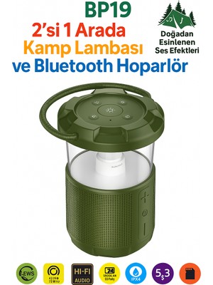 Qasul Kamp Lambası ve Bluetooth Speaker Işıklı Kablosuz  El Tutamaçlı Kampta Tatilde Tatilde Ofis ve Ev