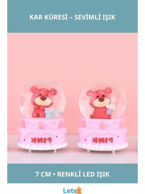 Letsii 7 cm Ayıcıklı Işıklı Kar Küresi Dekoratif Hediye