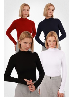 Yade Fashion Kadın Parmak Detaylı Body 4’lü Set