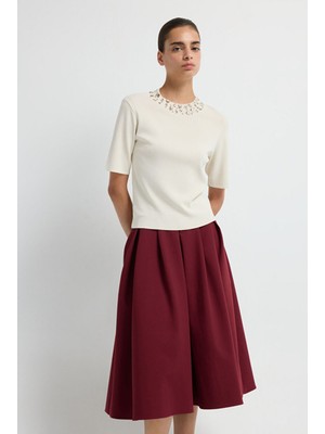 Adl Yakası Taş Detaylı Triko Kazak Vanilya 13943006002