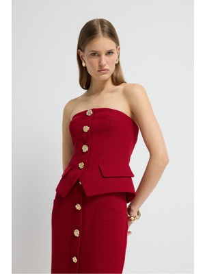 Adl Gabardin Straplez Yelek Kırmızı 17945866000