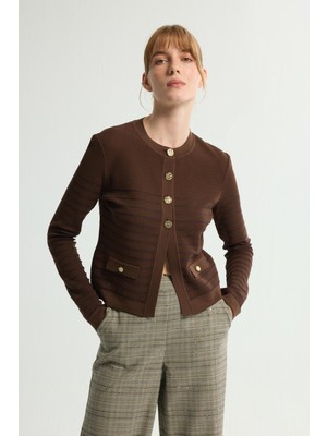 Love My Body Düğme Detaylı Triko Hırka Kahve 134L9617000