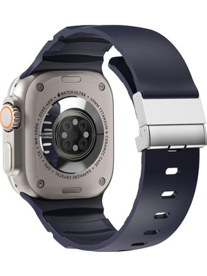 Five-E Apple Watch Ultra 3 49MM Paslanmaz Metal Tokalı Hipoalerjenik Silikon Spor Kordon Kayış