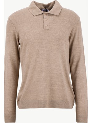Limon Polo Yaka Basic Düz Bej Erkek Kazak MML5WM-KZK9528