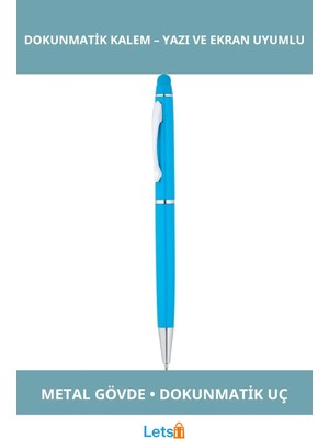 Letsii Şık Turkuaz Metal Dokunmatik Kalem 14 cm