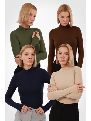 Yade Fashion Kadın Parmak Detaylı Body 4’lü Set