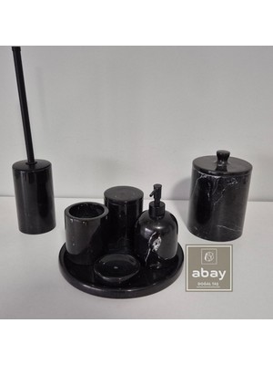 Abay Doğal Taş Toros Siyah Mermer 7 Parça Banyo Seti