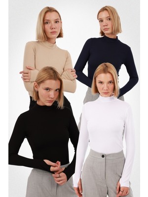 Yade Fashion Kadın Parmak Detaylı Body 4’lü Set