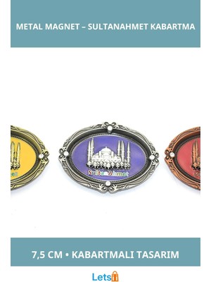 Letsii Istanbul Temalı Metal Magnet Sultanahmet 7.5 cm Kabartmalı